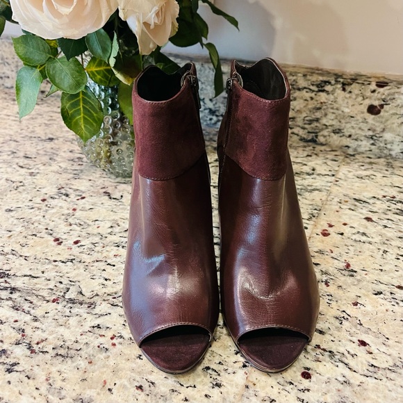 NINE WEST Getonito Suede Leather Peep Open Toe Ankle Booties Dark Brown … - Picture 3 of 15